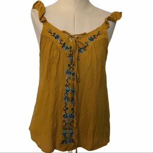❤SOLD❤EAM Lace Front Embroidered Tank Top Mustard size L